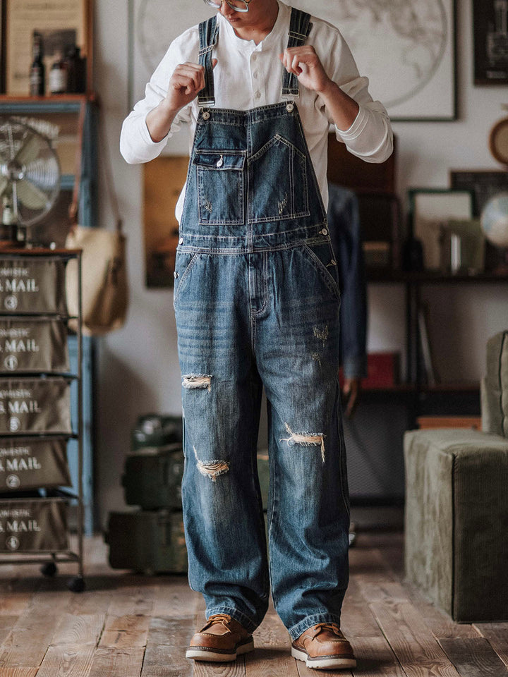 Julien™ | Pantalón de tirantes azul desgastado retro