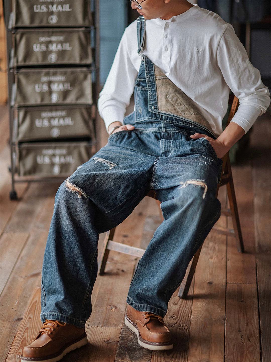 Julien™ | Pantalón de tirantes azul desgastado retro